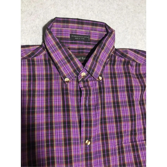 Mens Royal Knight Button Up Size Large Purple Plaid Casual Formal Country - Picture 2 of 4